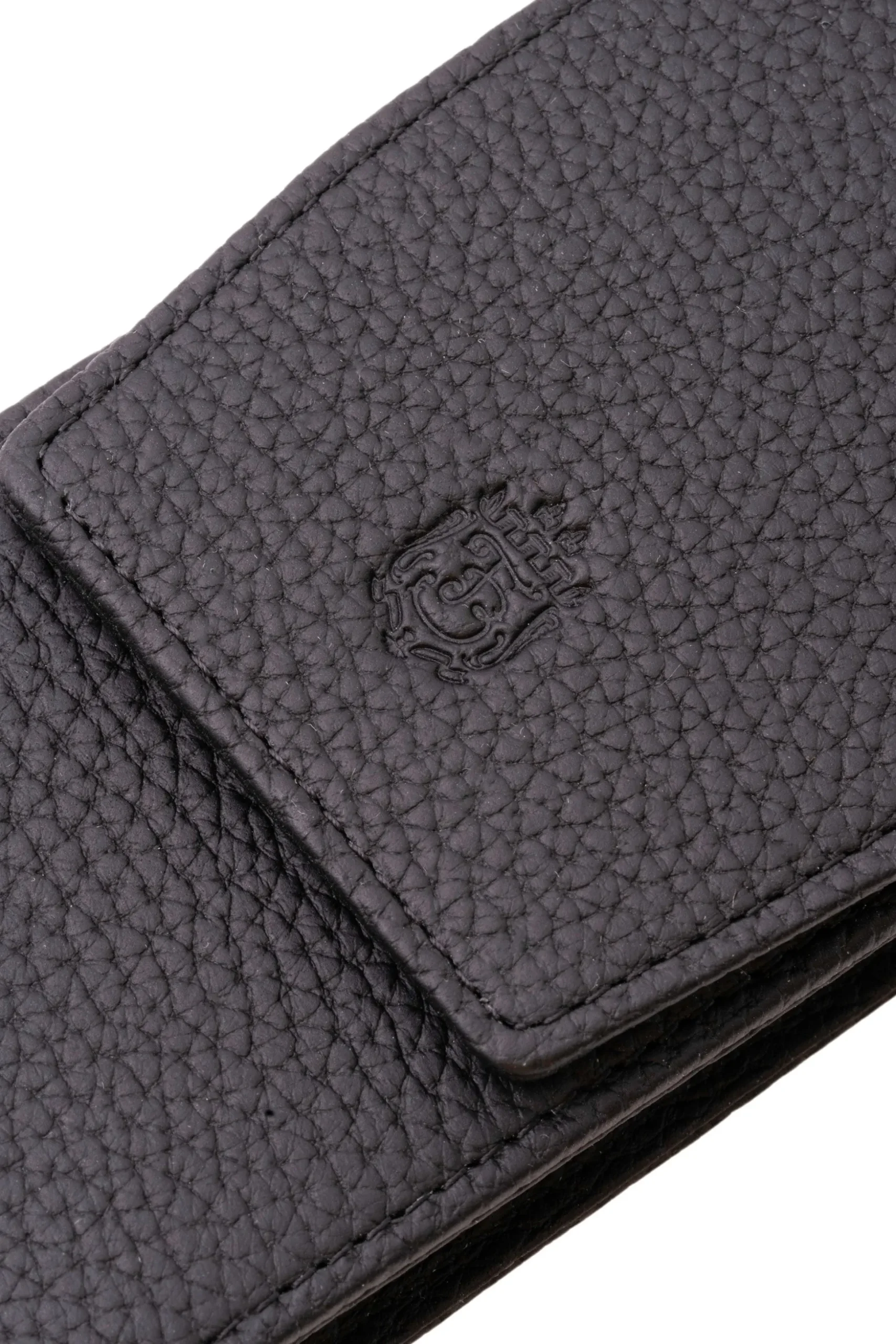 3-Pen Black Full-Grain Calf Togo Leather Pen Case