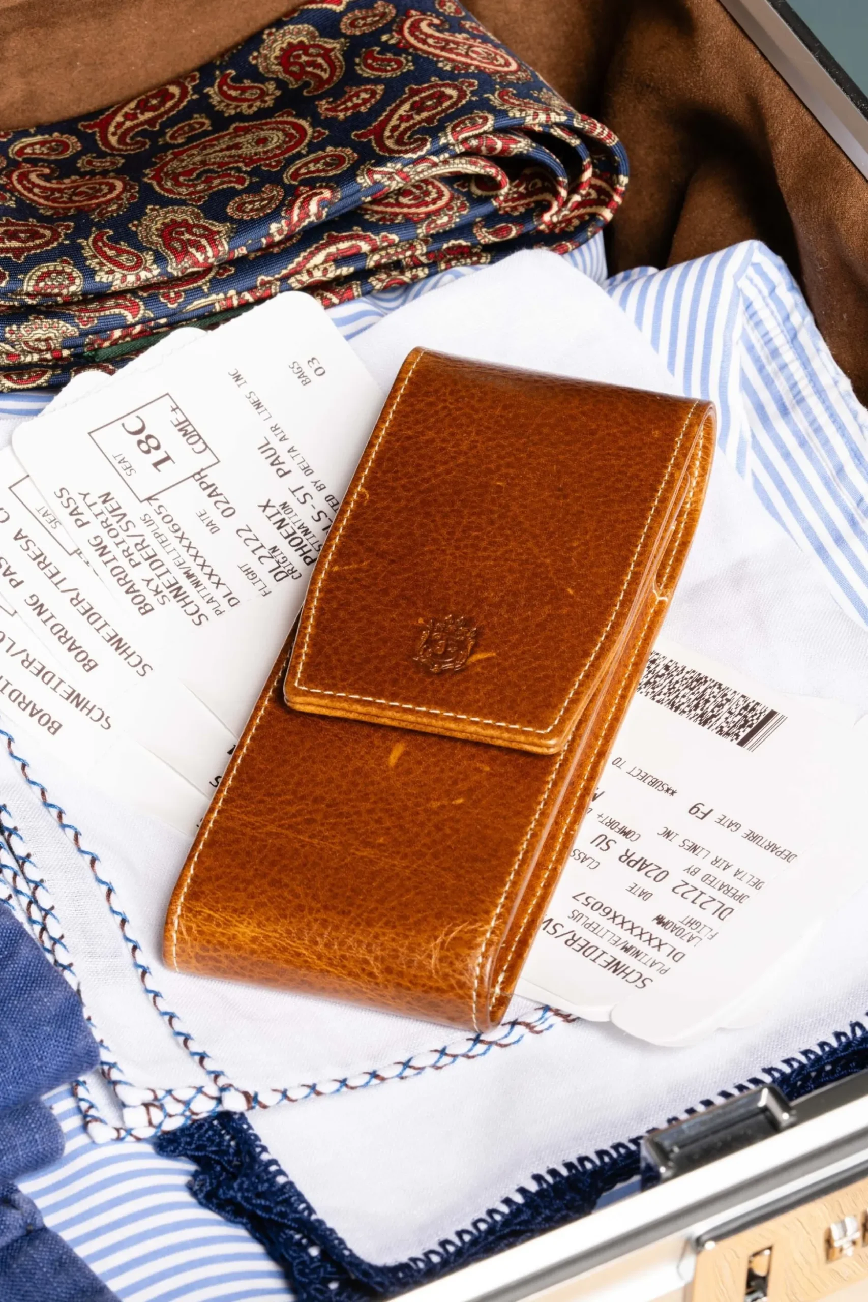 3-Pen Saddle Brown Dumont Full-Grain Leather Pen Case
