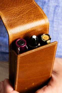3-Pen Saddle Brown Dumont Full-Grain Leather Pen Case