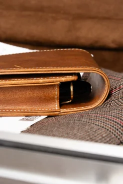 3-Pen Saddle Brown Montecristo Full-Grain Leather Pen Case