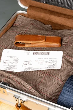 3-Pen Saddle Brown Montecristo Full-Grain Leather Pen Case