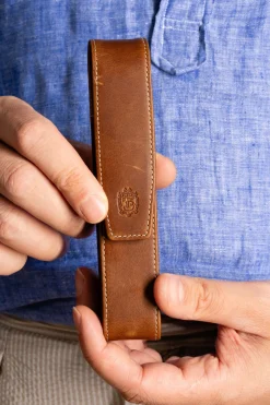 3-Pen Saddle Brown Montecristo Full-Grain Leather Pen Case