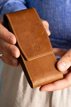 3-Pen Saddle Brown Montecristo Full-Grain Leather Pen Case