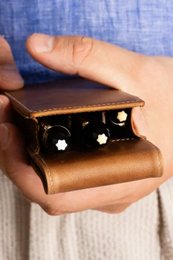 3-Pen Saddle Brown Montecristo Full-Grain Leather Pen Case
