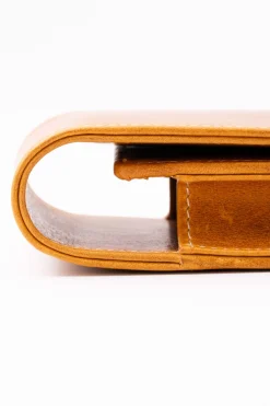 3-Pen Vintage Gold Full-Grain Leather Pen Case