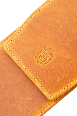 3-Pen Vintage Gold Full-Grain Leather Pen Case