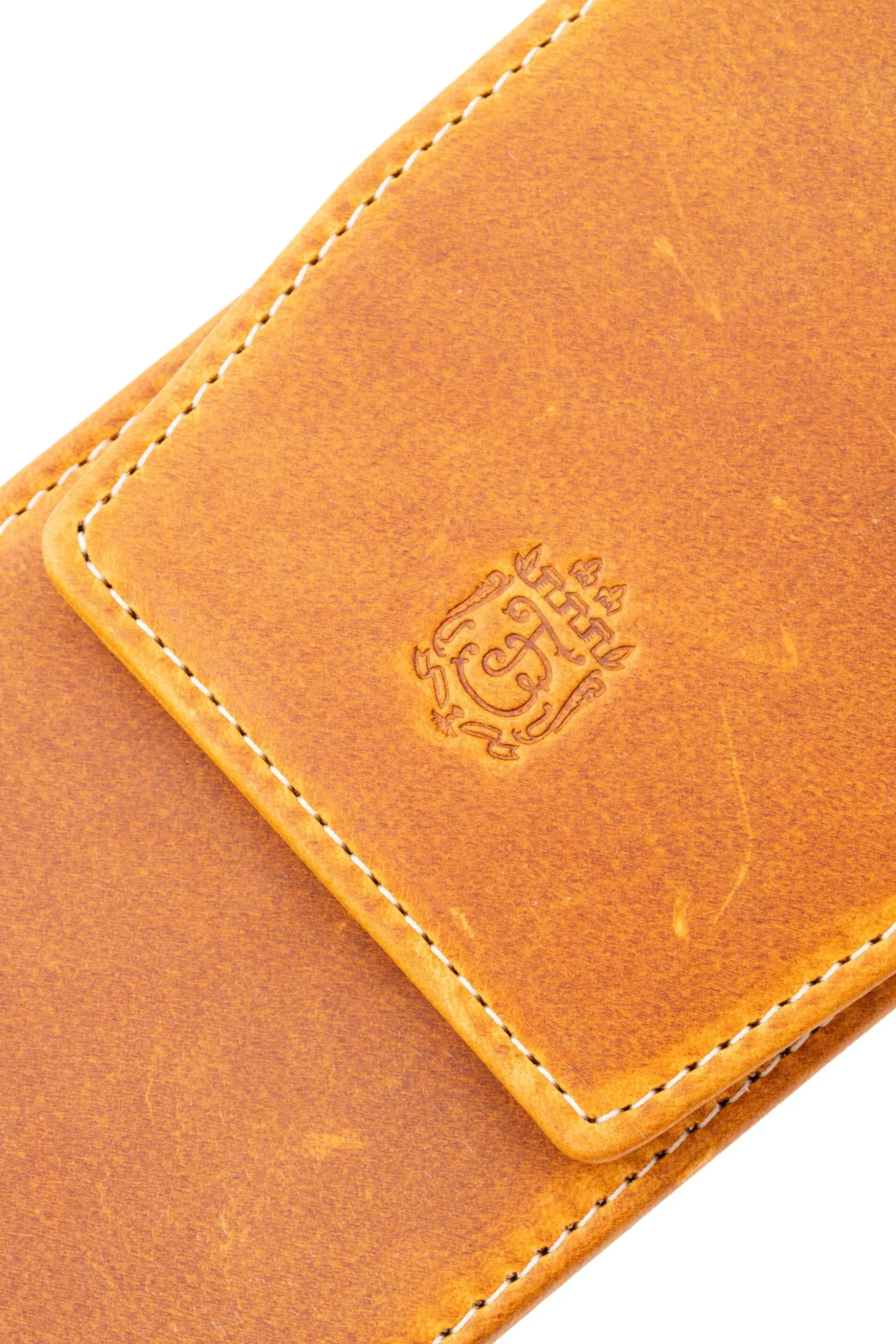 3-Pen Vintage Gold Full-Grain Leather Pen Case