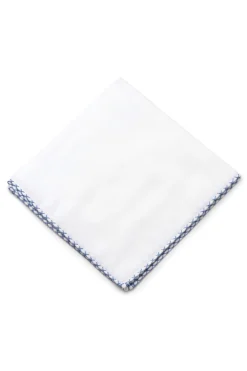 Periwinkle Blue X-Stitch Edge White Flannel Pocket Square