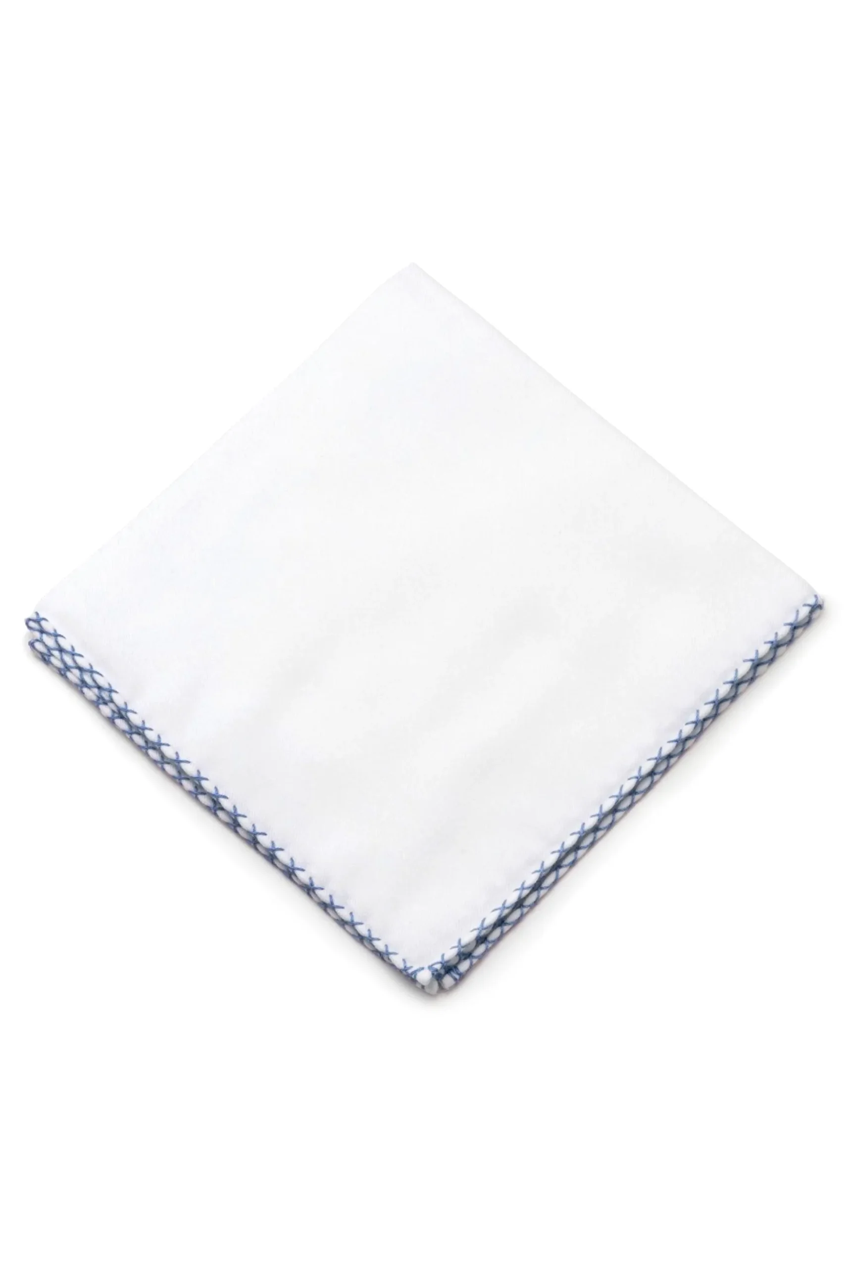 Periwinkle Blue X-Stitch Edge White Flannel Pocket Square
