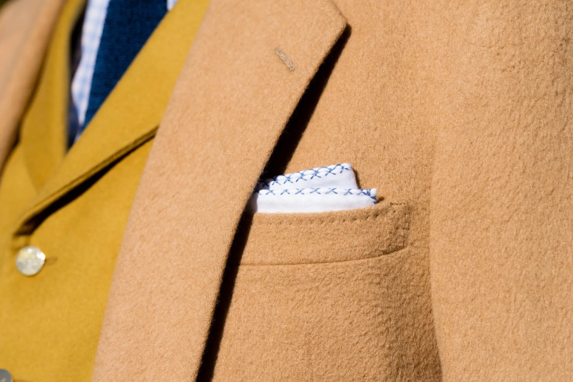 Periwinkle Blue X-Stitch Edge White Flannel Pocket Square