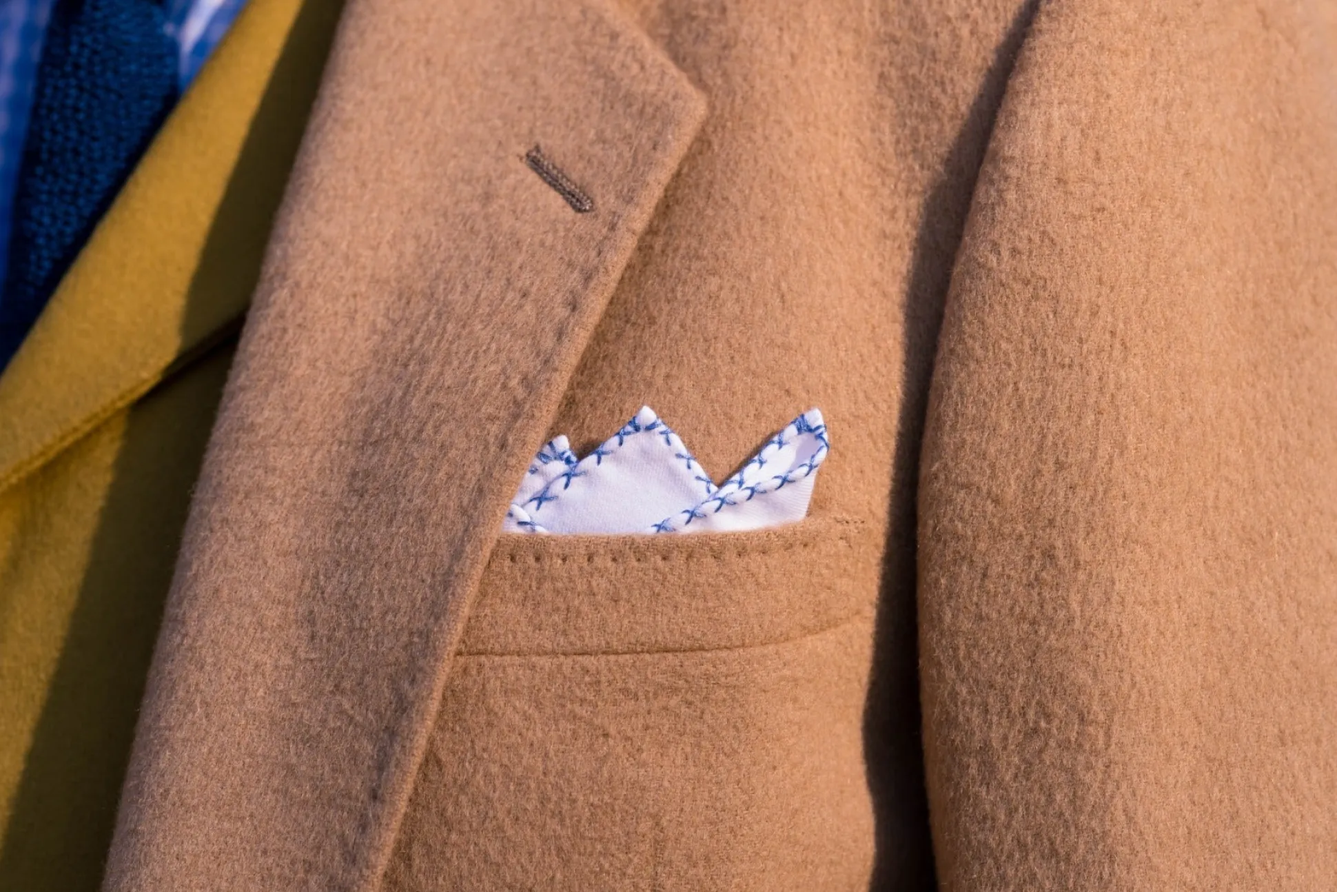 Periwinkle Blue X-Stitch Edge White Flannel Pocket Square