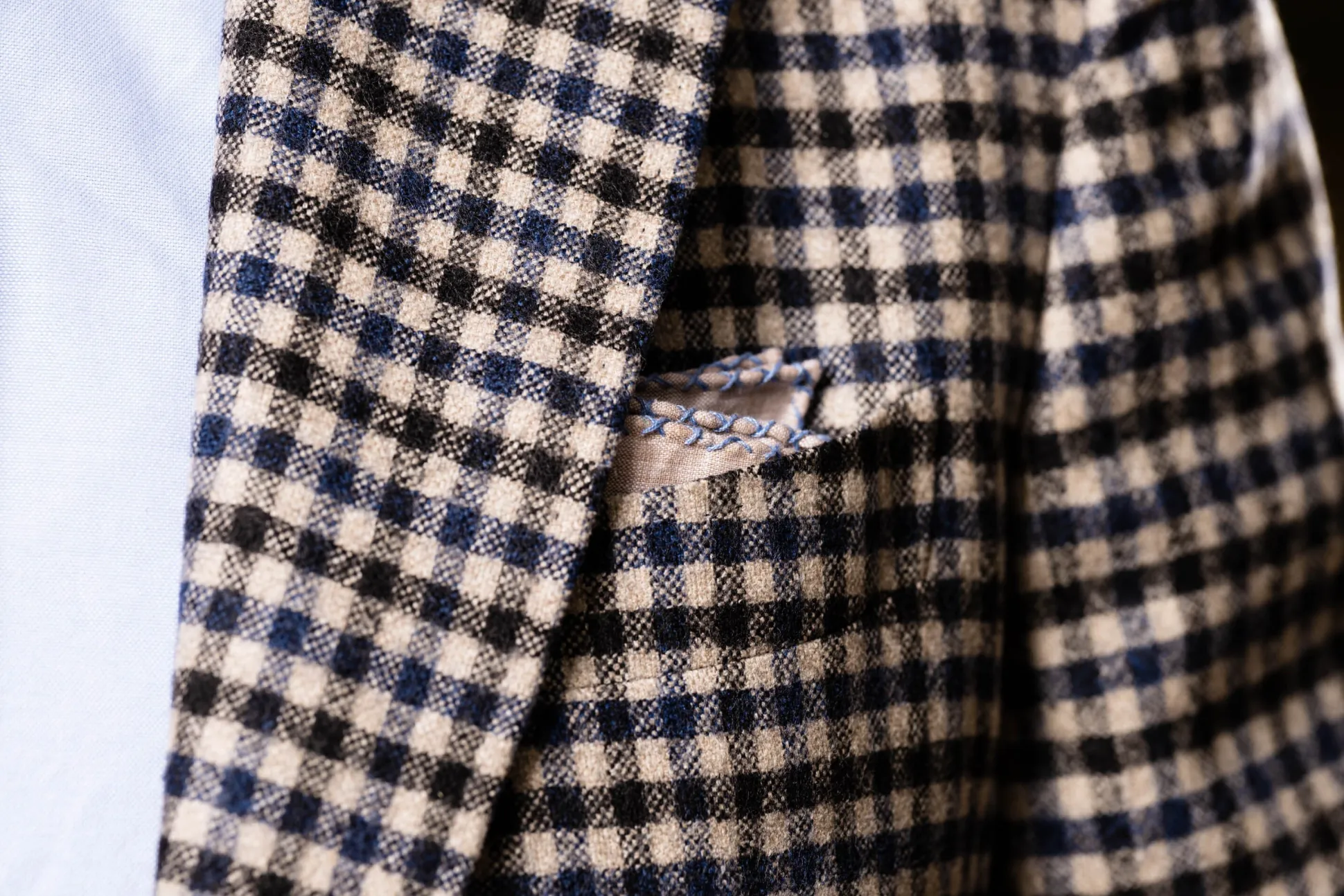 Periwinkle Blue X-Stitch Edge White Flannel Pocket Square