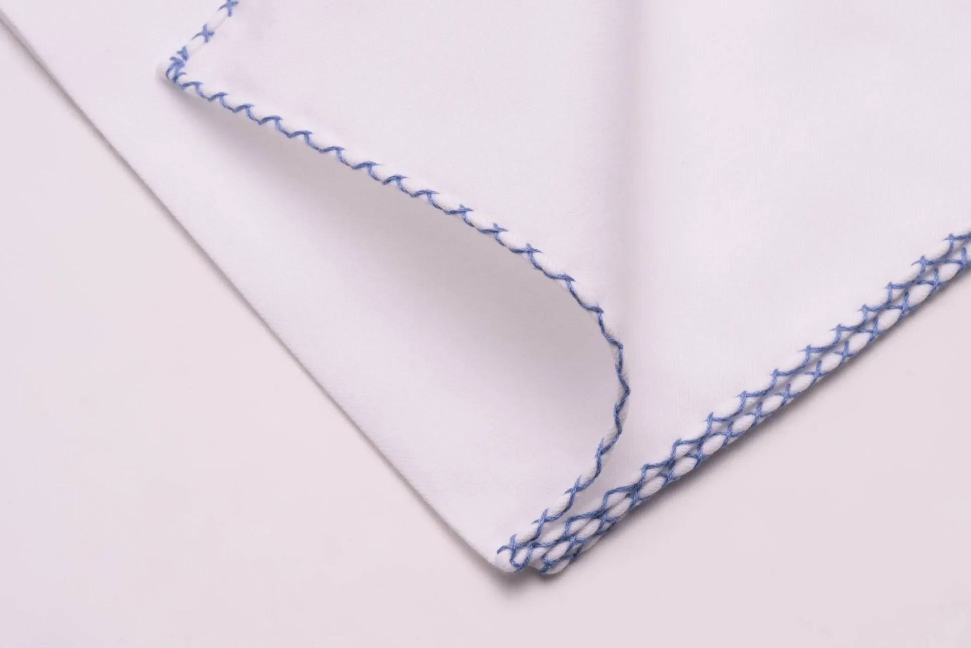 Periwinkle Blue X-Stitch Edge White Flannel Pocket Square