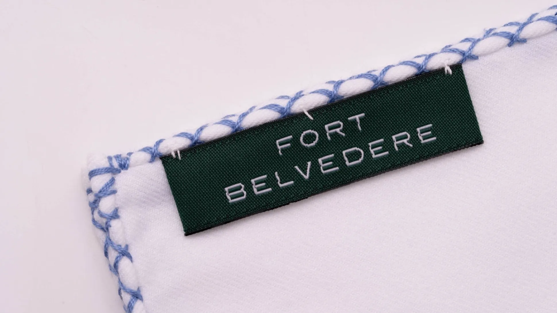 Periwinkle Blue X-Stitch Edge White Flannel Pocket Square