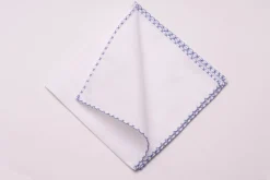 Periwinkle Blue X-Stitch Edge White Flannel Pocket Square