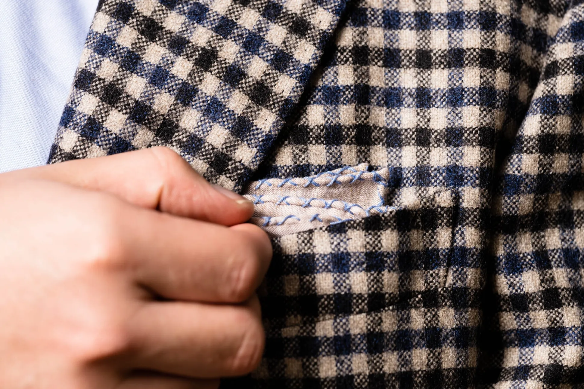 Periwinkle Blue X-Stitch Edge White Flannel Pocket Square