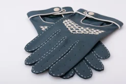 Petrol Blue & Cream Driving Gloves in Lamb Nappa Leather