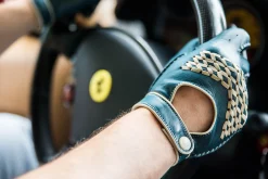 Petrol Blue & Cream Driving Gloves in Lamb Nappa Leather