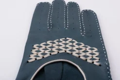 Petrol Blue & Cream Driving Gloves in Lamb Nappa Leather