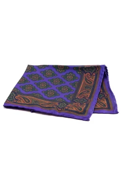 Purple Diamond & Paisley Madder Silk Pocket Square