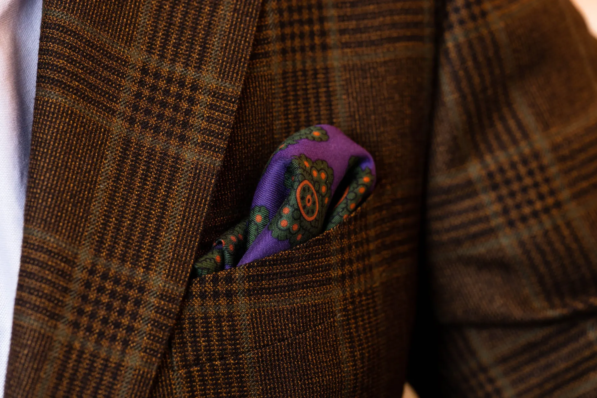 Purple Diamond & Paisley Madder Silk Pocket Square