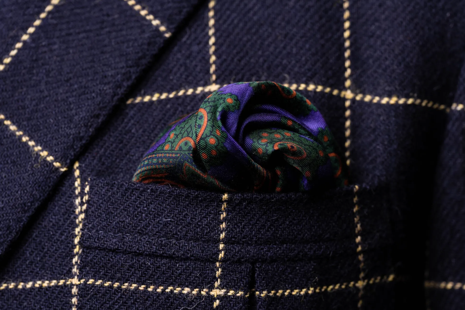 Purple Diamond & Paisley Madder Silk Pocket Square