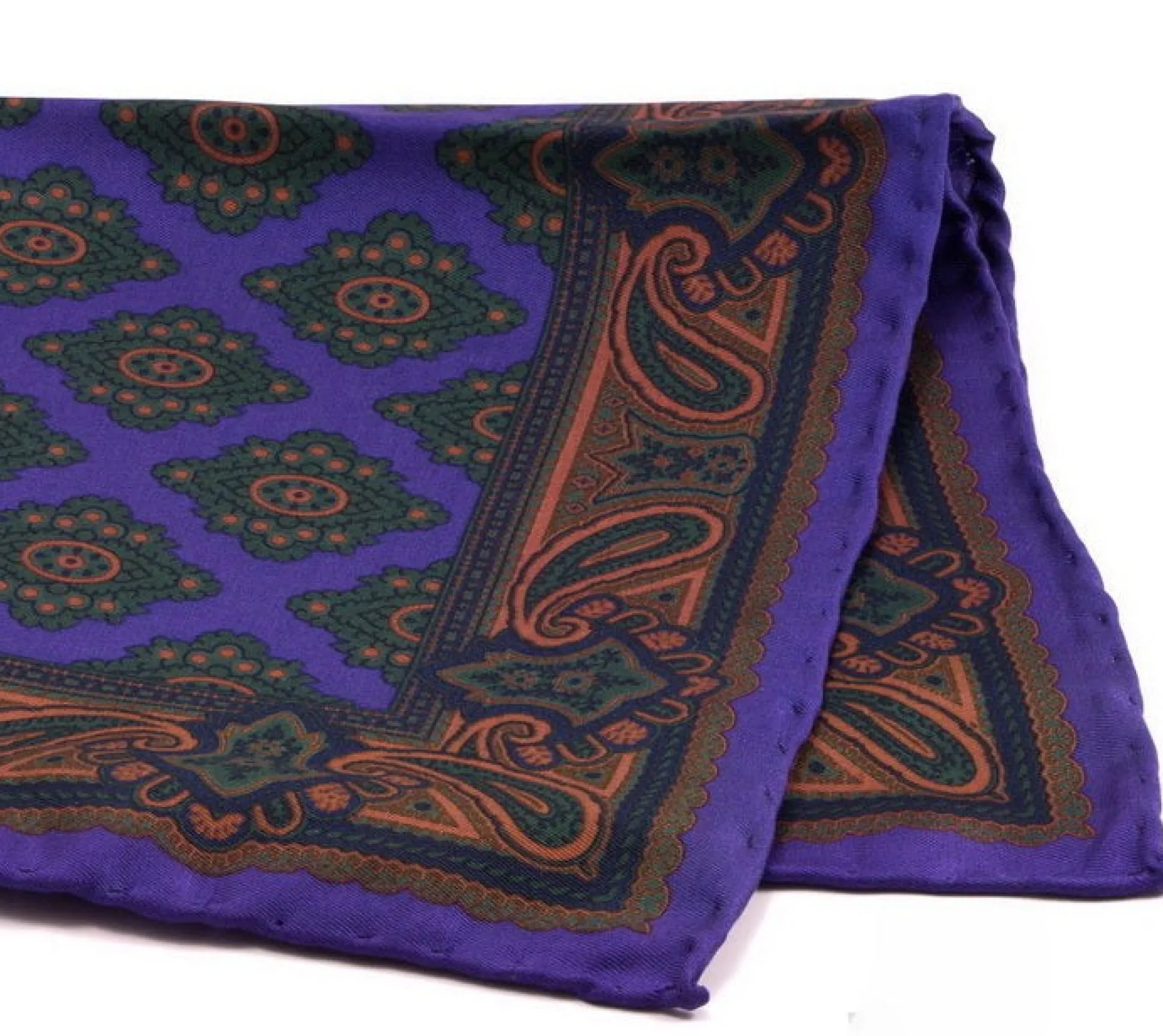 Purple Diamond & Paisley Madder Silk Pocket Square
