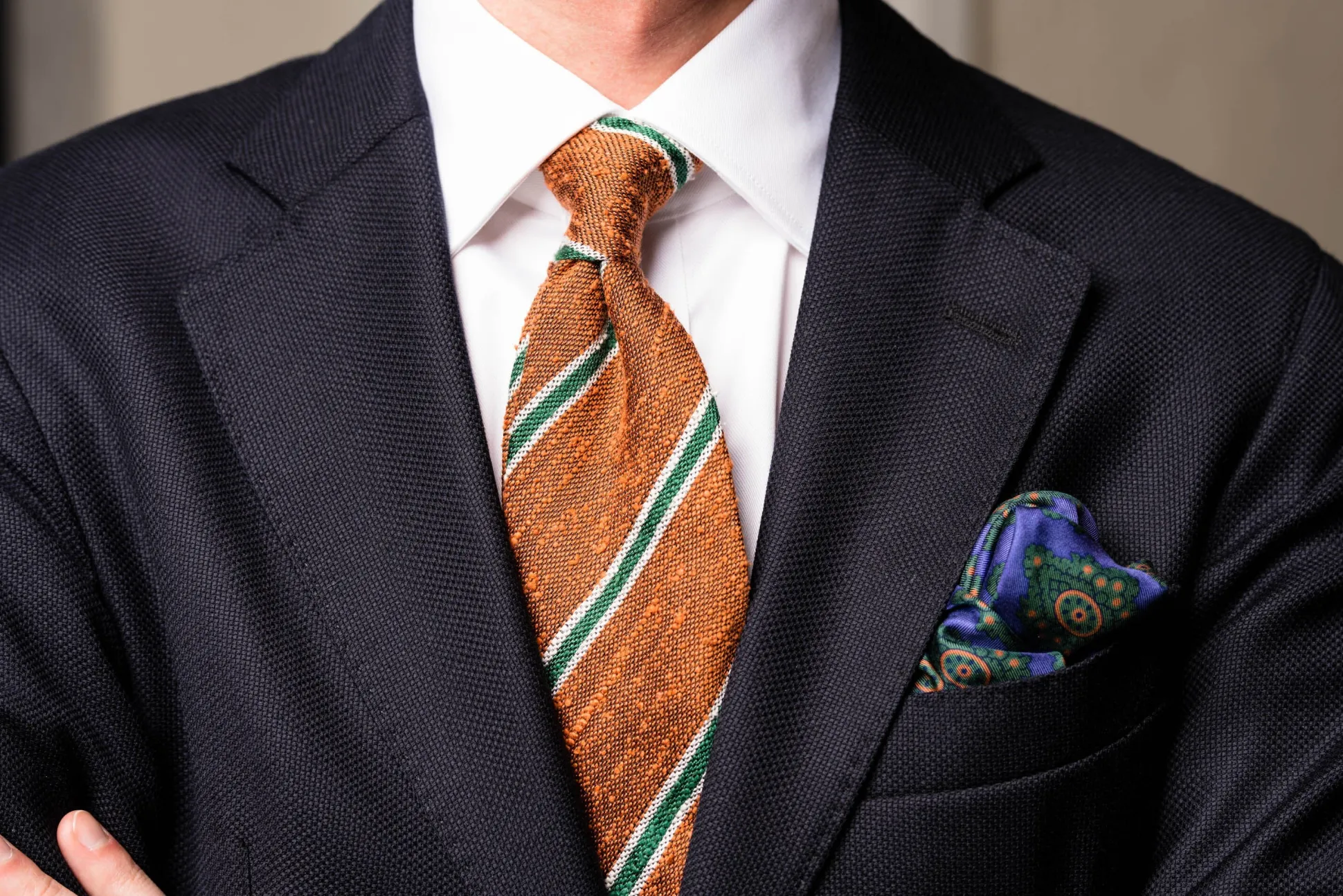 Purple Diamond & Paisley Madder Silk Pocket Square