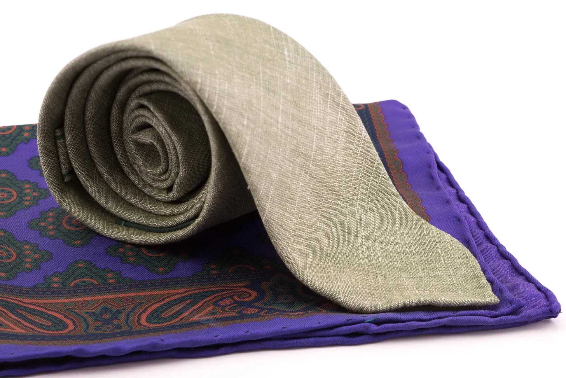 Purple Diamond & Paisley Madder Silk Pocket Square
