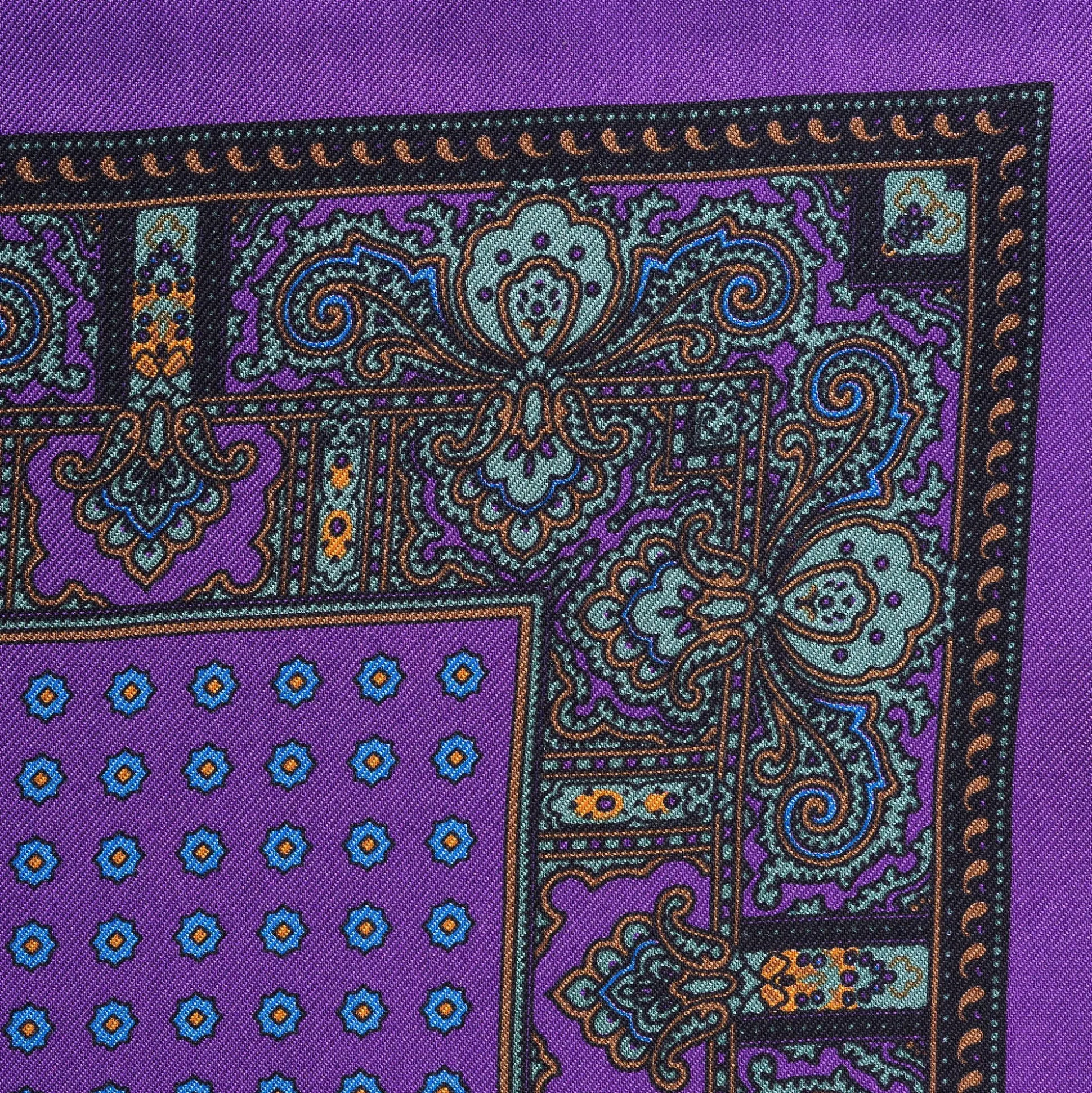 Purple Dotted Paisley Silk Pocket Square