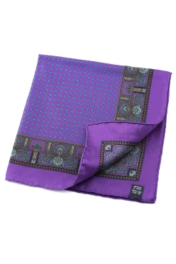 Purple Dotted Paisley Silk Pocket Square