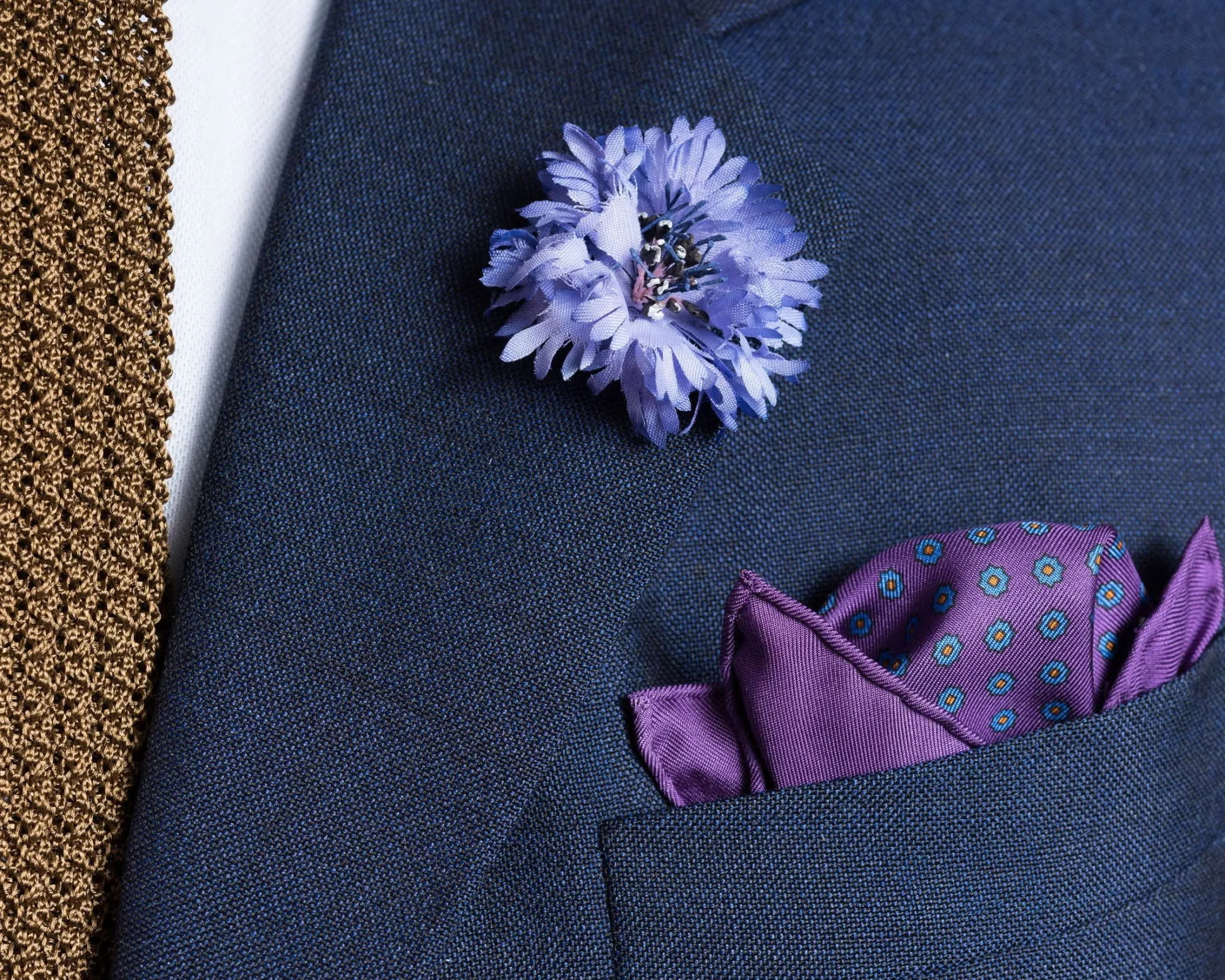 Purple Dotted Paisley Silk Pocket Square
