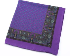 Purple Dotted Paisley Silk Pocket Square