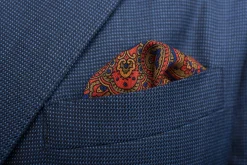 Purple & Orange Medallion Silk Wool Pocket Square