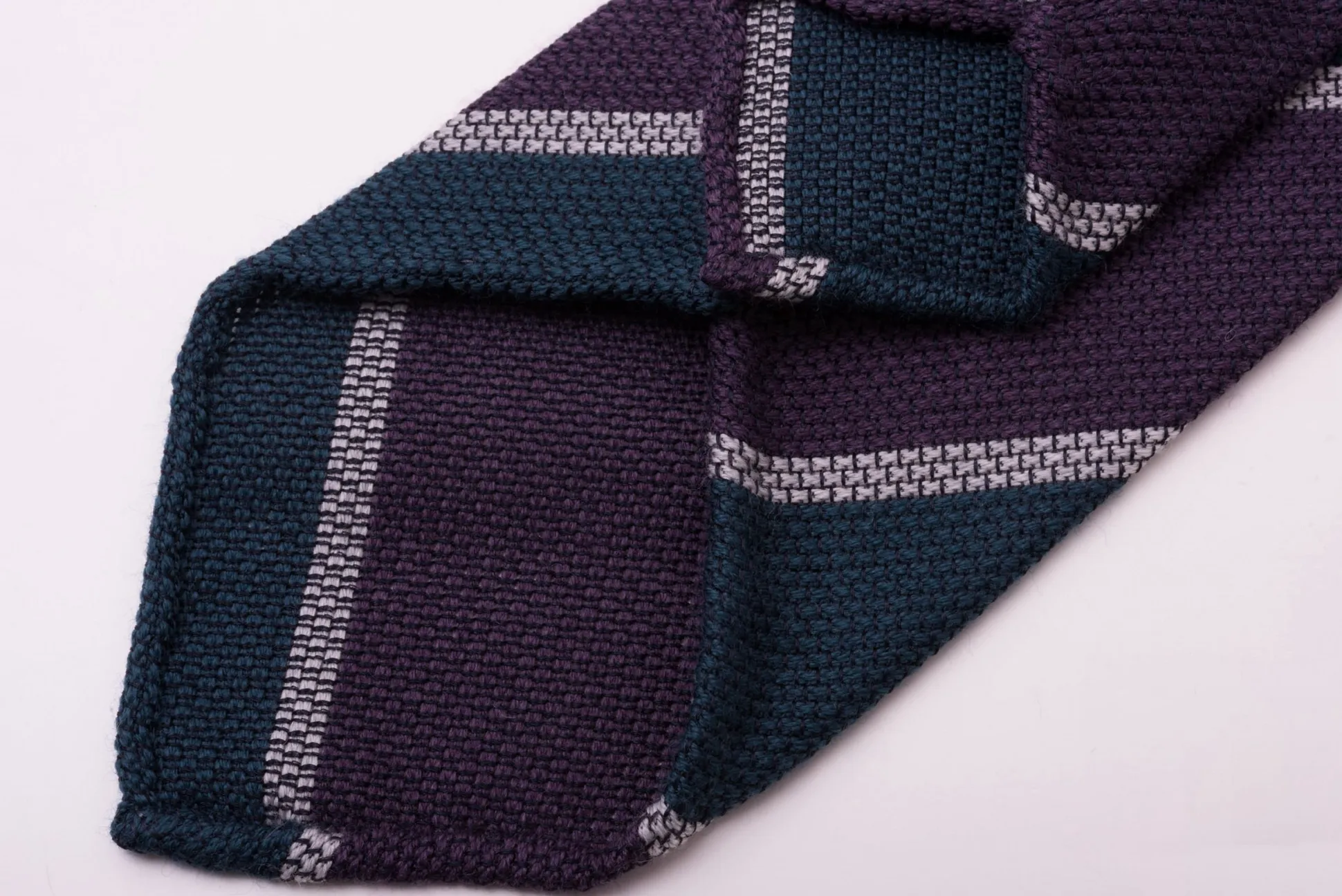 Purple & Teal Striped Cashmere Wool Grenadine Tie