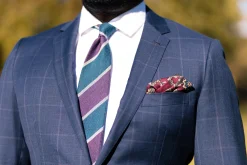 Purple & Teal Striped Cashmere Wool Grenadine Tie