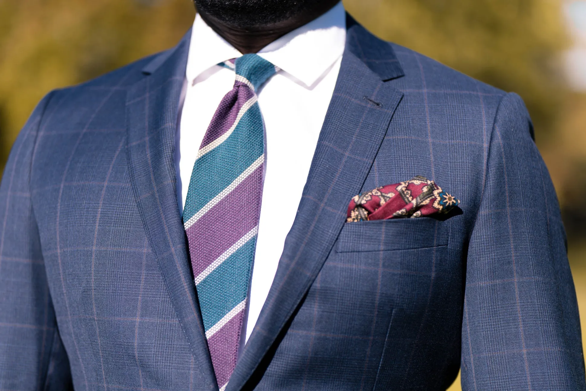 Purple & Teal Striped Cashmere Wool Grenadine Tie
