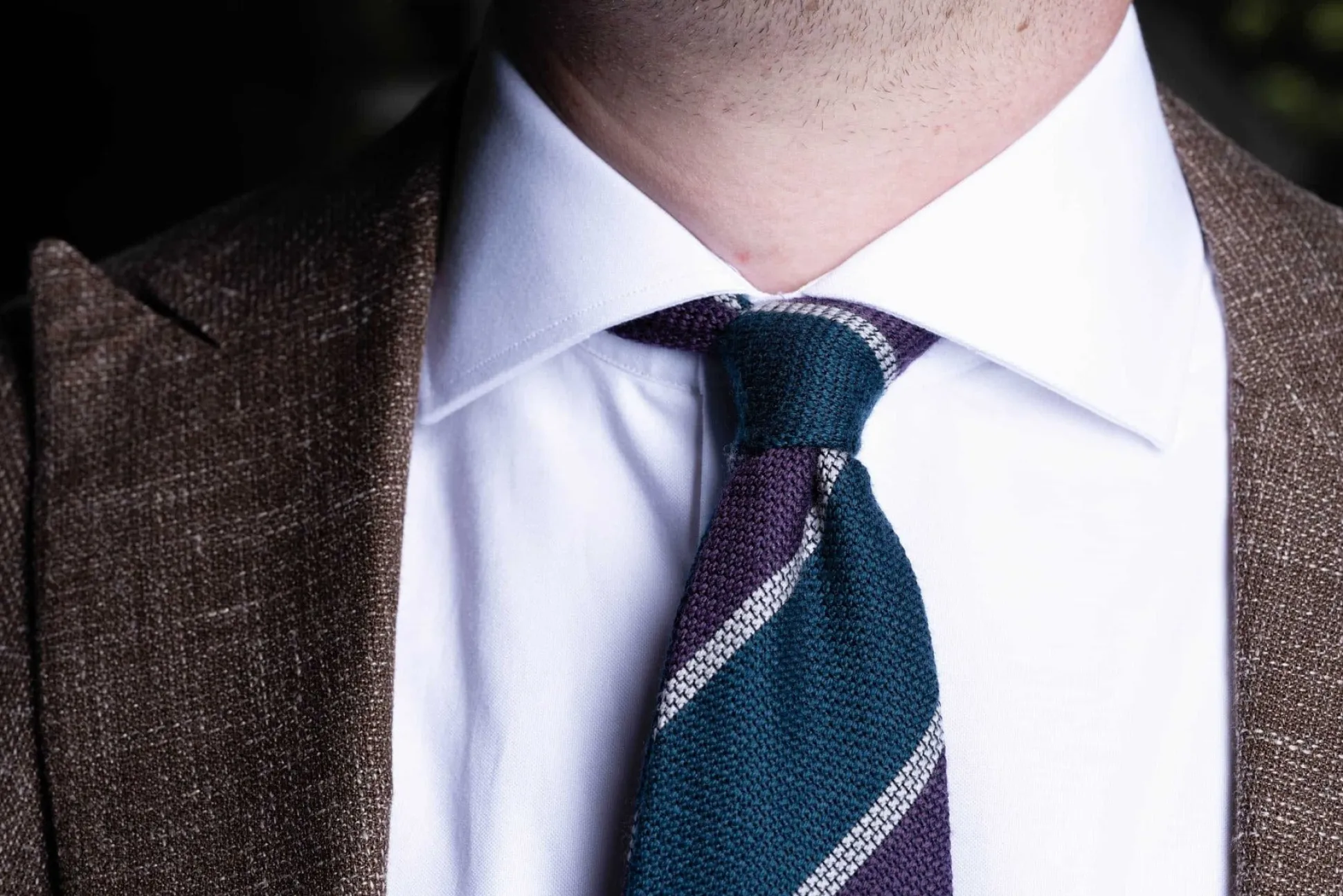 Purple & Teal Striped Cashmere Wool Grenadine Tie