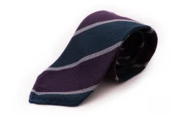 Purple & Teal Striped Cashmere Wool Grenadine Tie