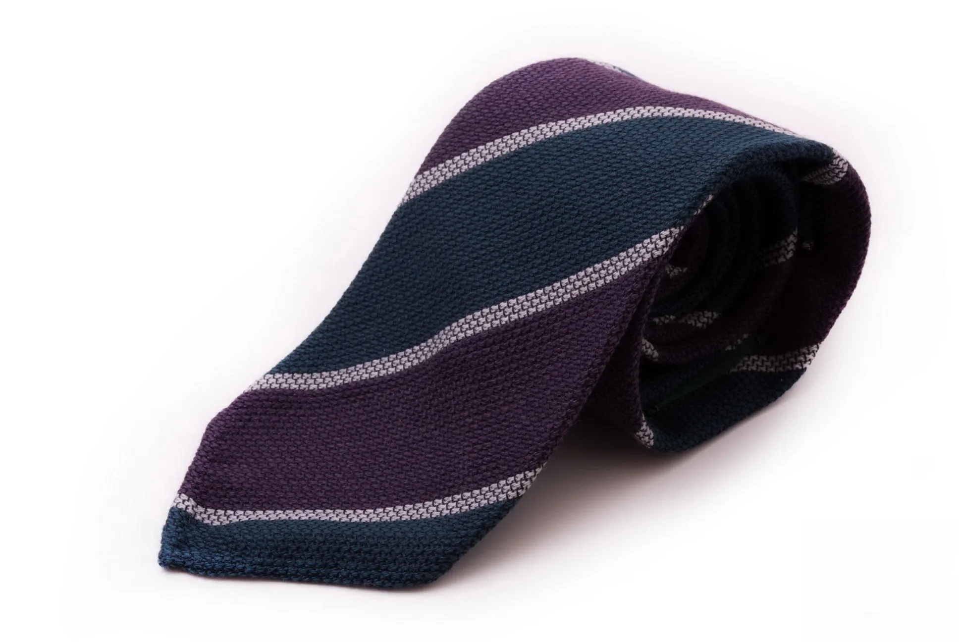 Purple & Teal Striped Cashmere Wool Grenadine Tie