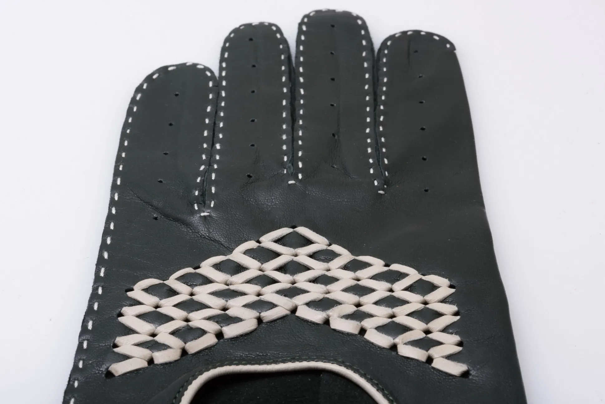 Racing Green & Cream Leather Driving Gloves