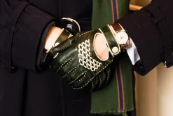 Racing Green & Cream Leather Driving Gloves