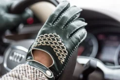 Racing Green & Cream Leather Driving Gloves