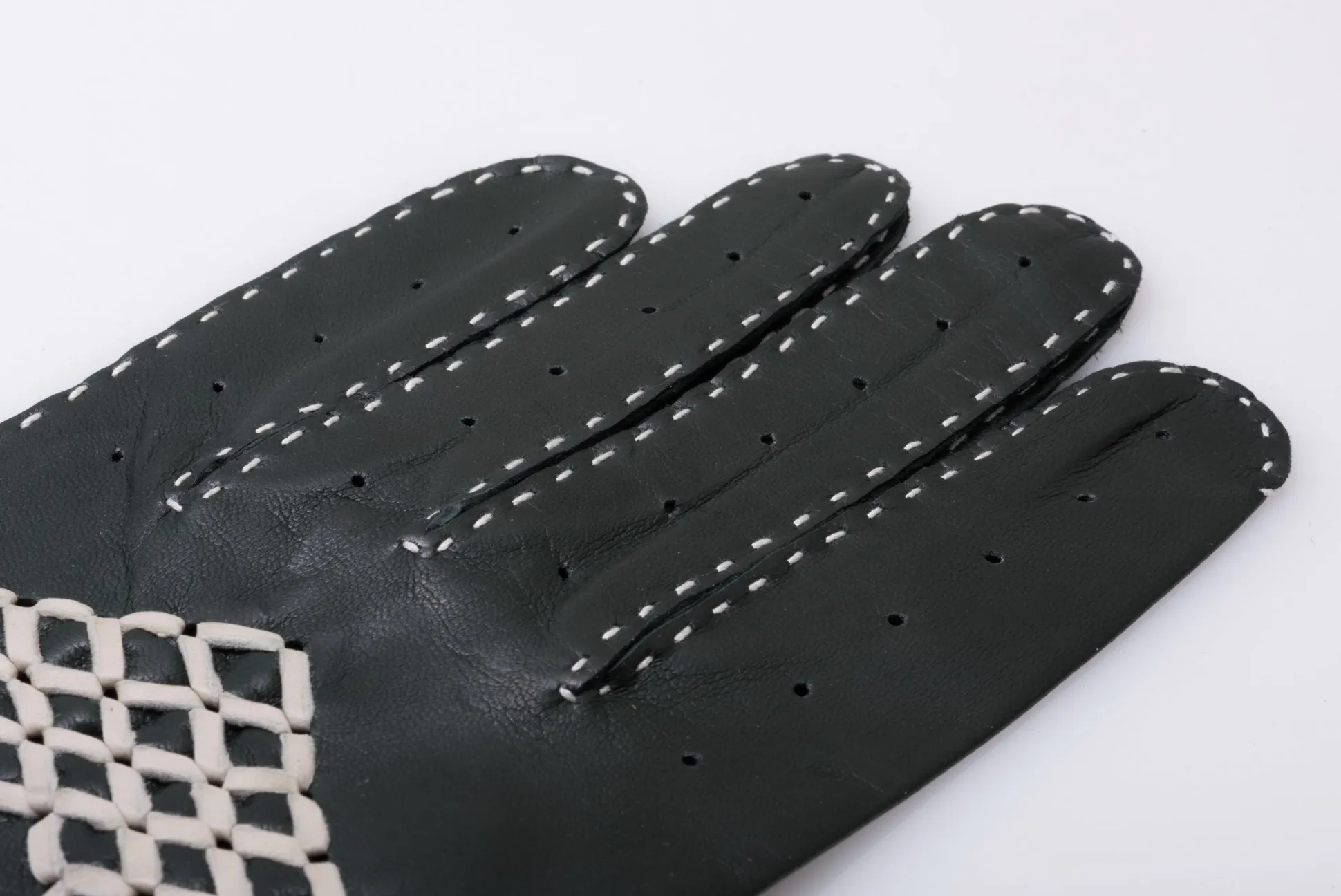 Racing Green & Cream Leather Driving Gloves