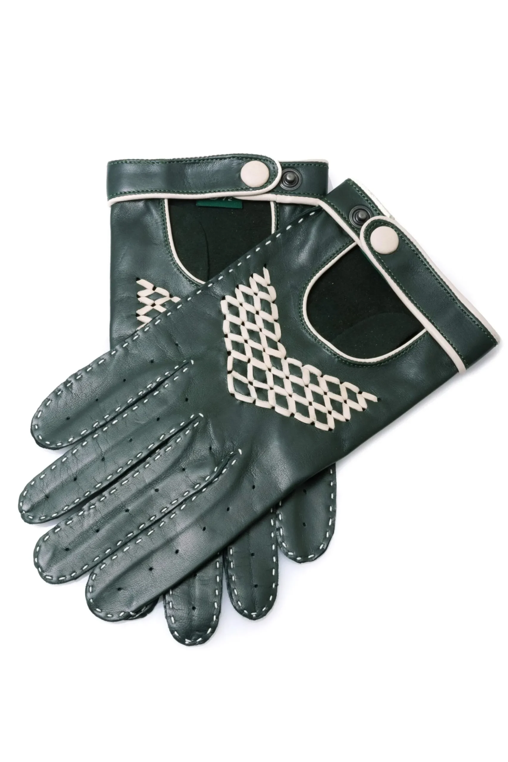 Racing Green & Cream Leather Driving Gloves