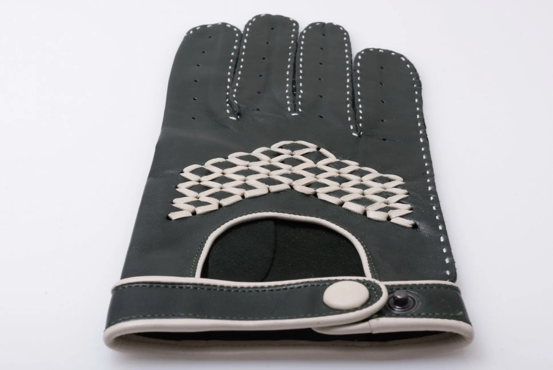 Racing Green & Cream Leather Driving Gloves