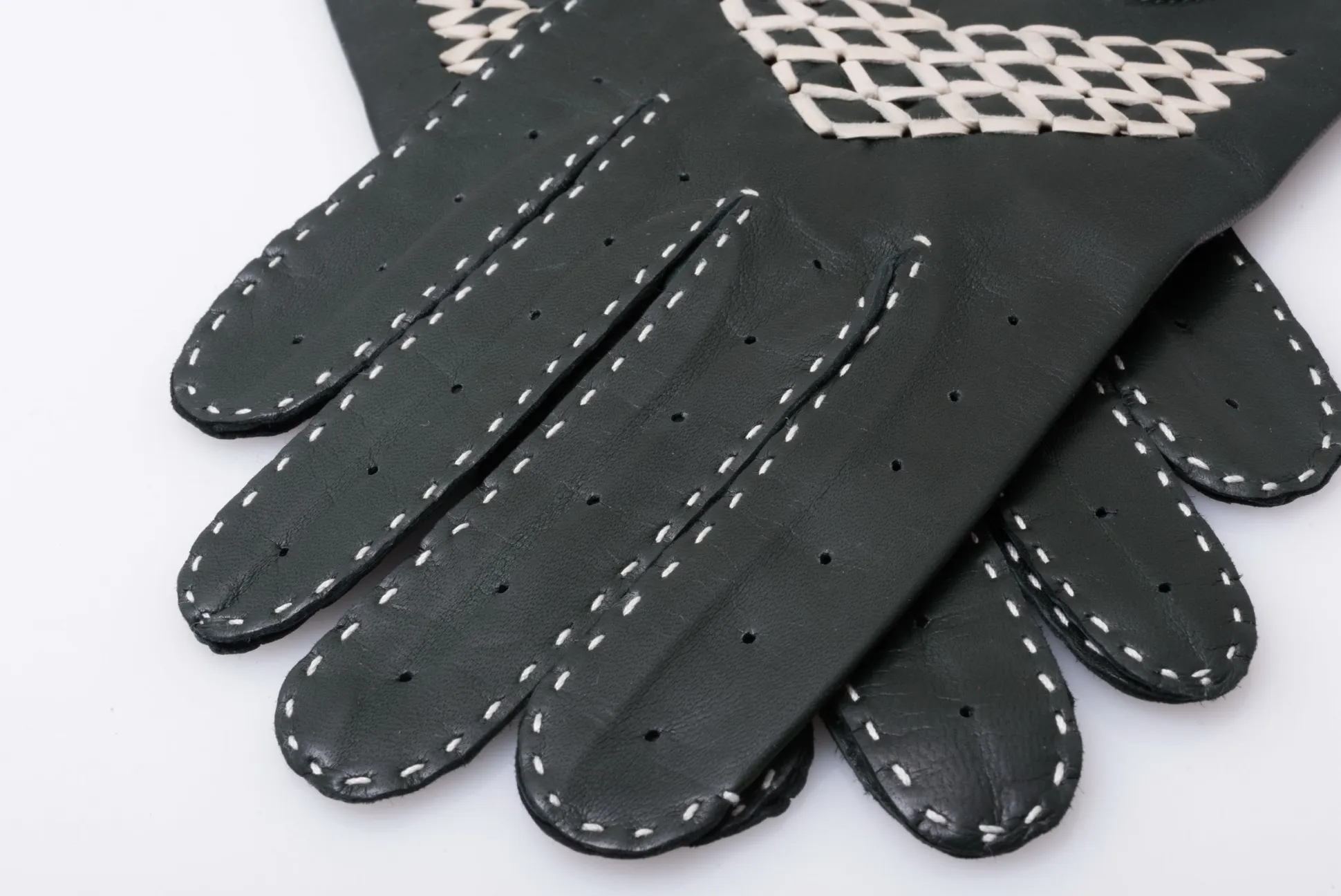 Racing Green & Cream Leather Driving Gloves