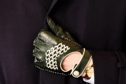 Racing Green & Cream Leather Driving Gloves