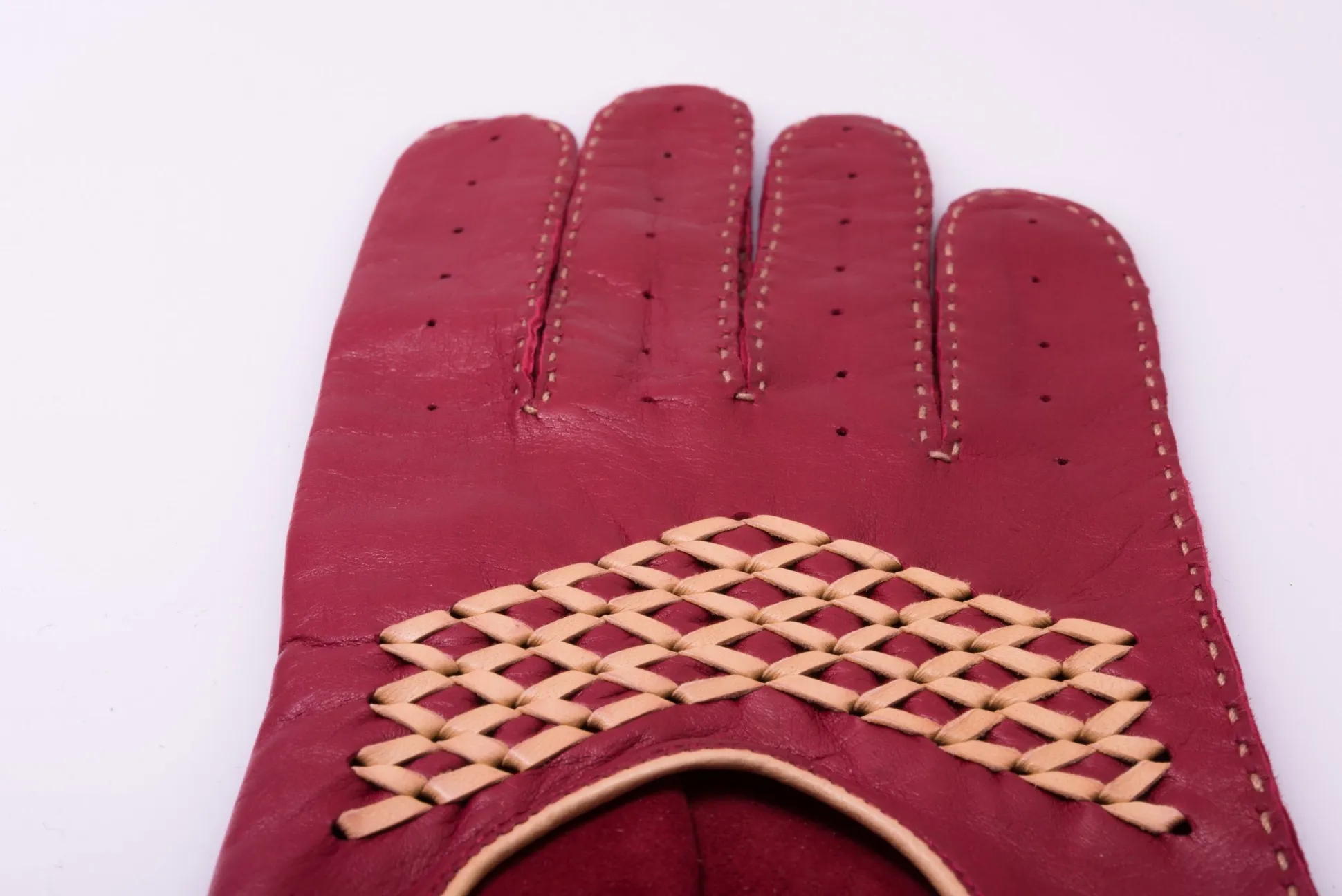 Racing Red & Sand Lamb Nappa Driving Gloves