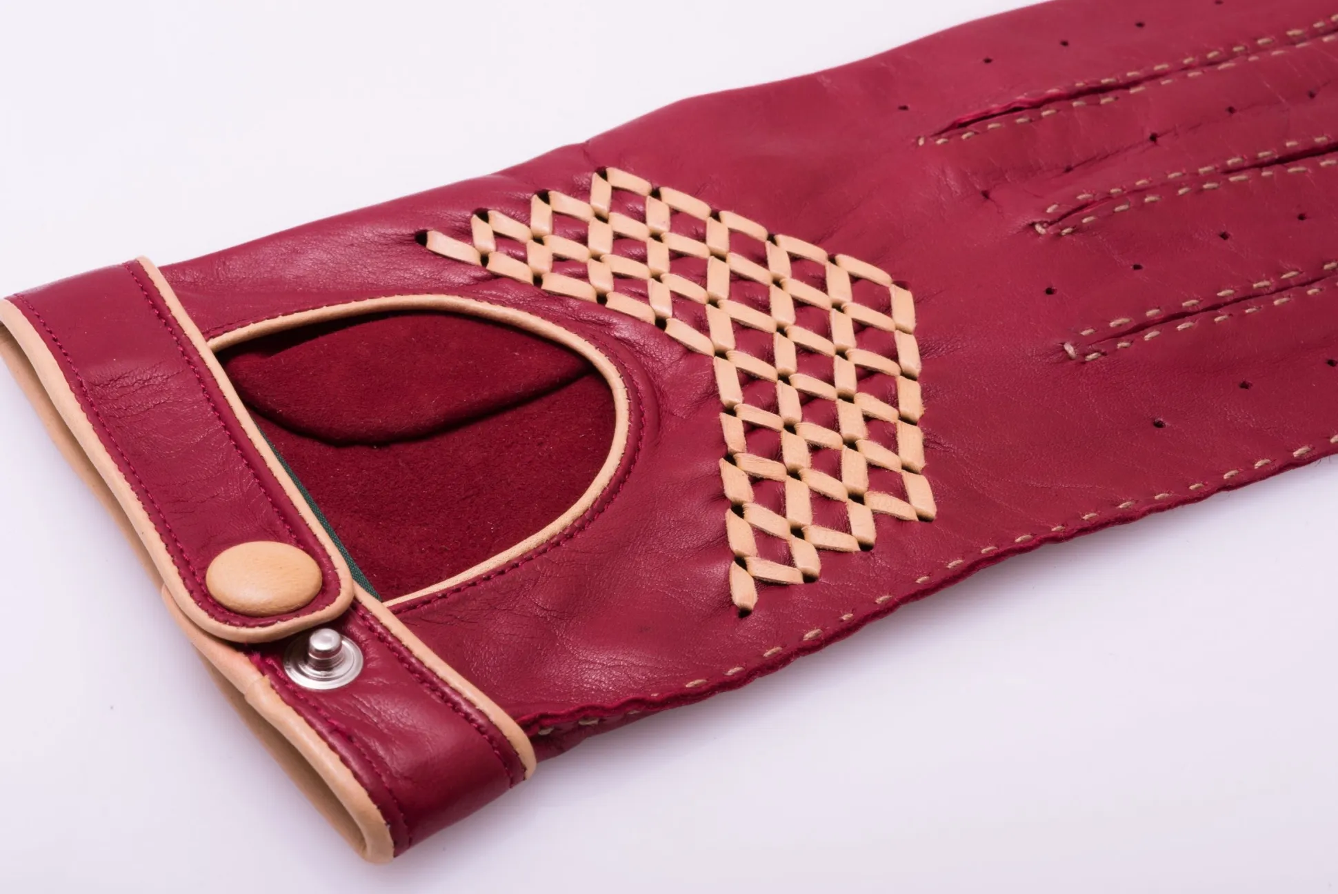 Racing Red & Sand Lamb Nappa Driving Gloves